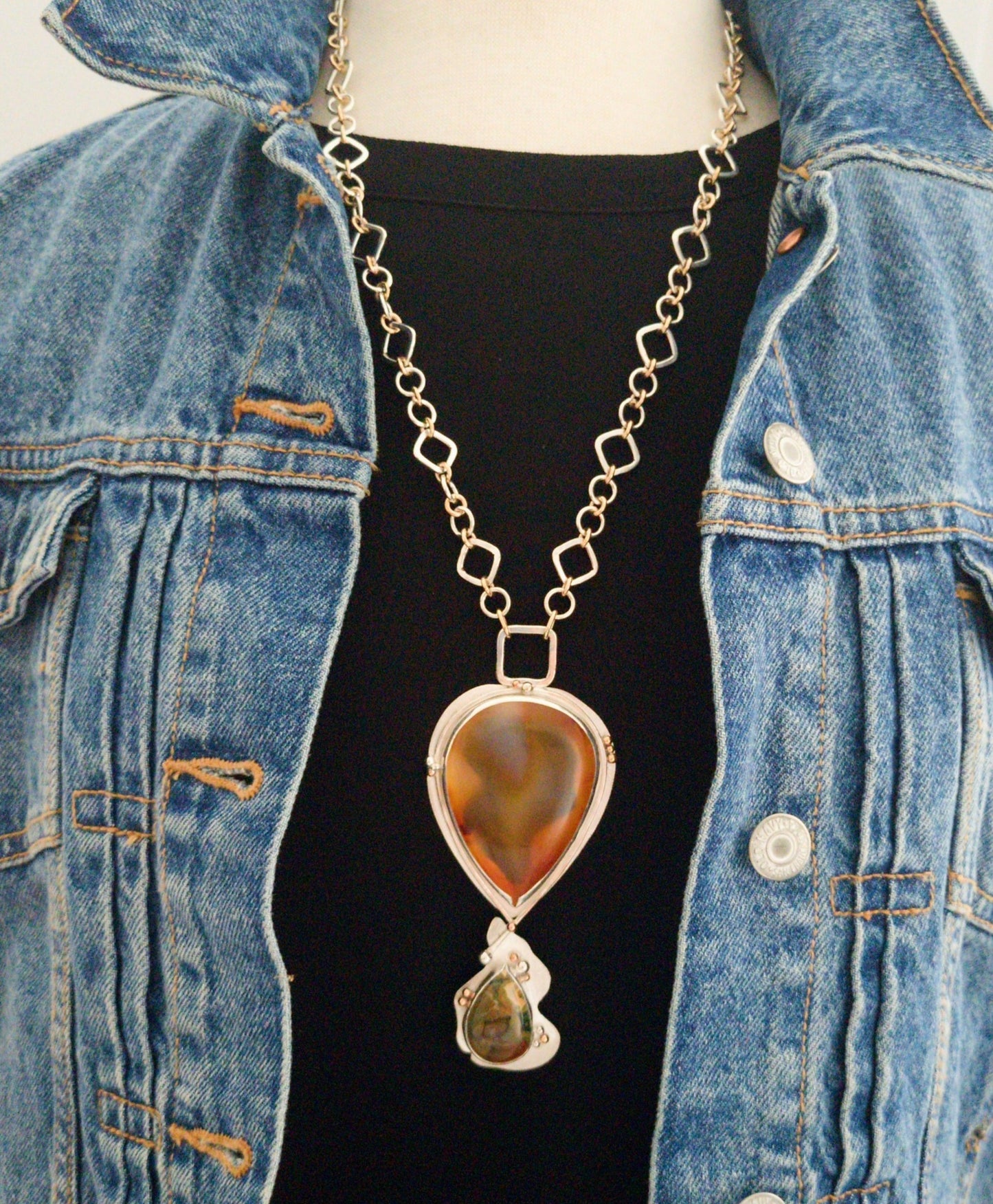 A Statement Pendant with Carnelian and Rhyolite Jasper