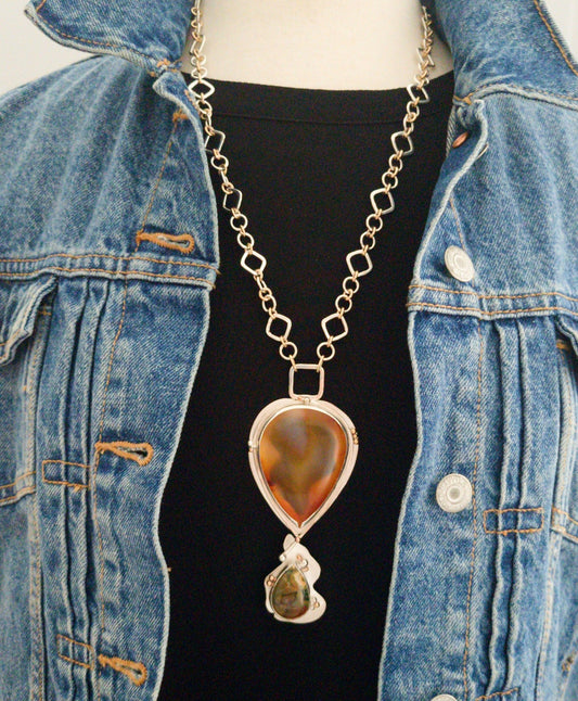 A Statement Pendant with Carnelian and Rhyolite Jasper