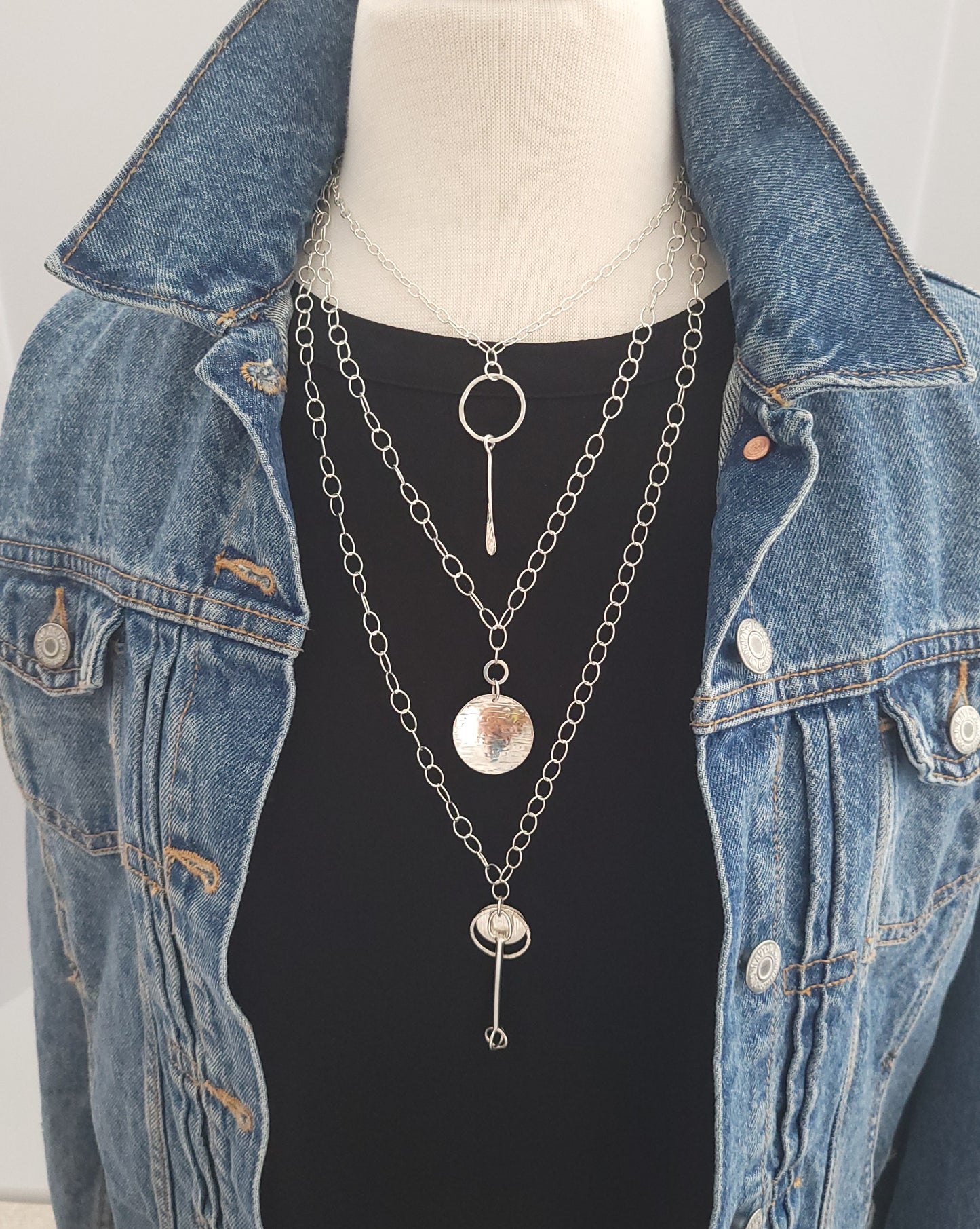 Triple strand sterling silver necklace