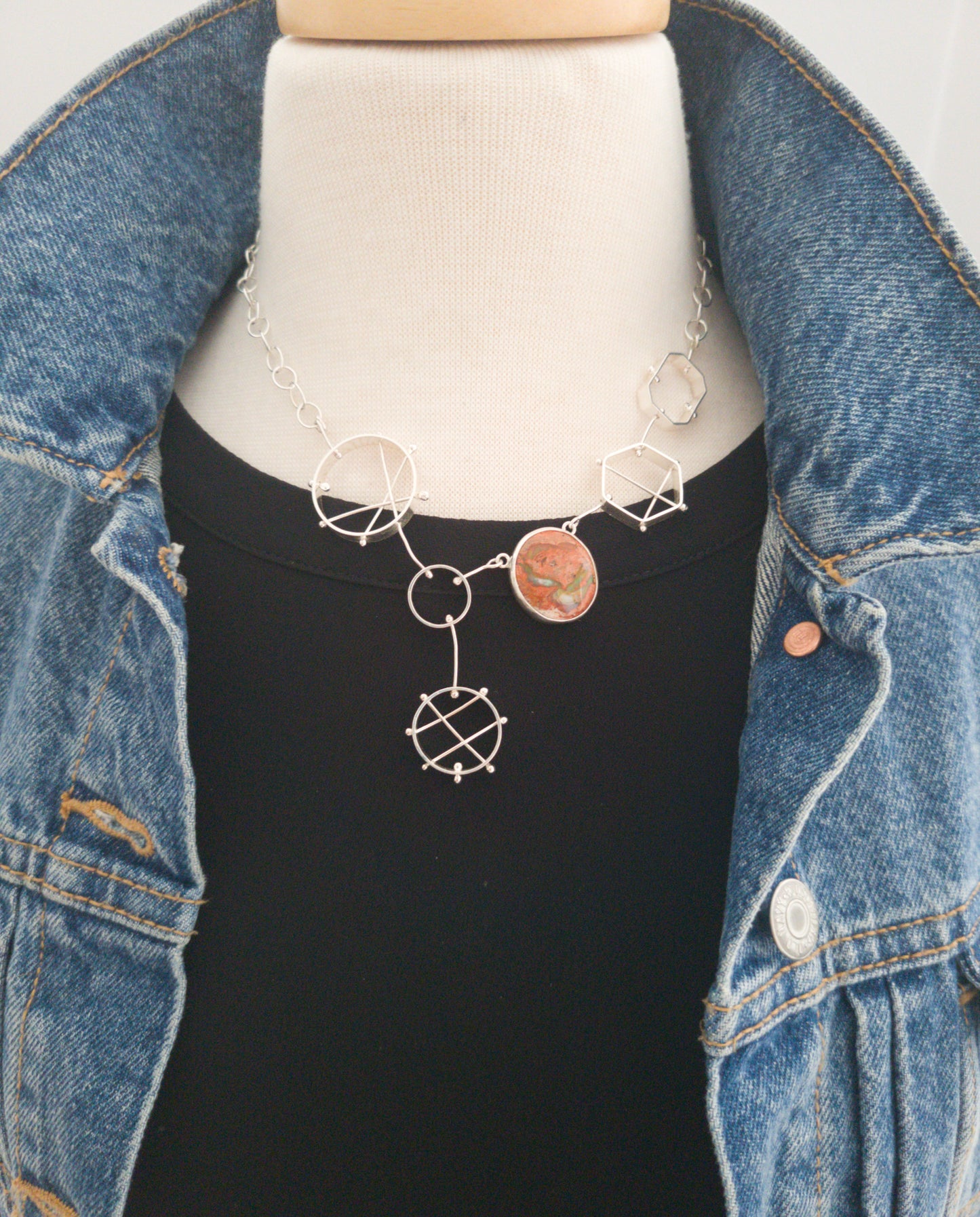 Geometric Bib Necklace with Mexican Bolder Opal