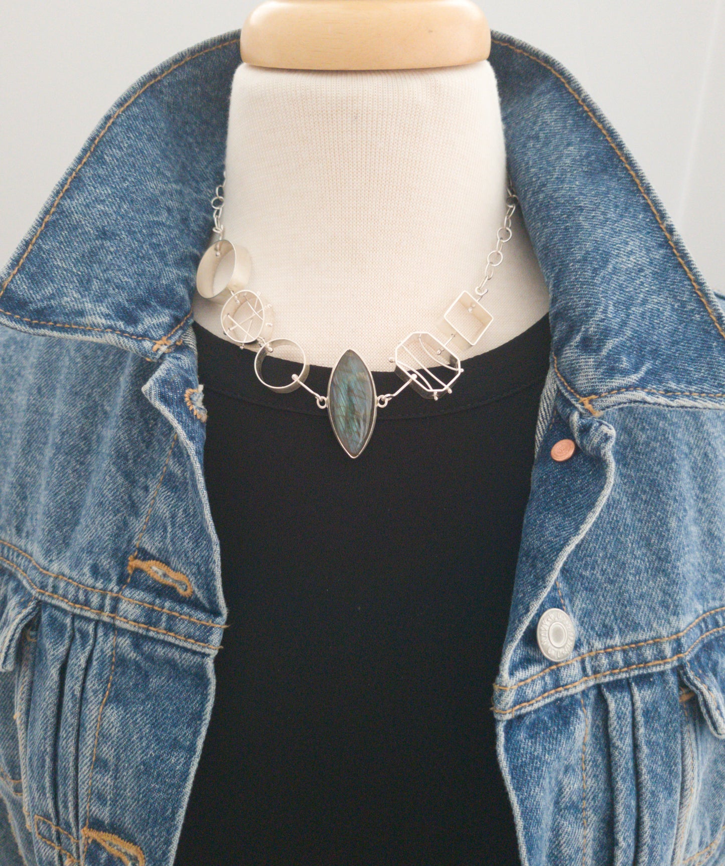 Geometric Bib Necklace with Marquis Labradorite