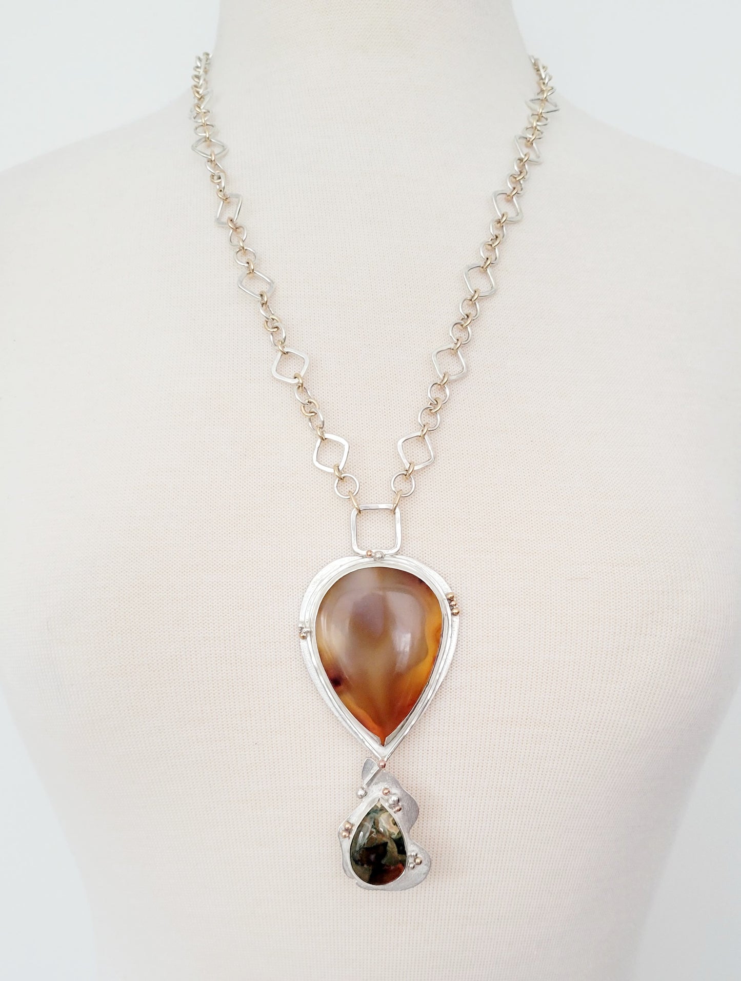 A Statement Pendant with Carnelian and Rhyolite Jasper