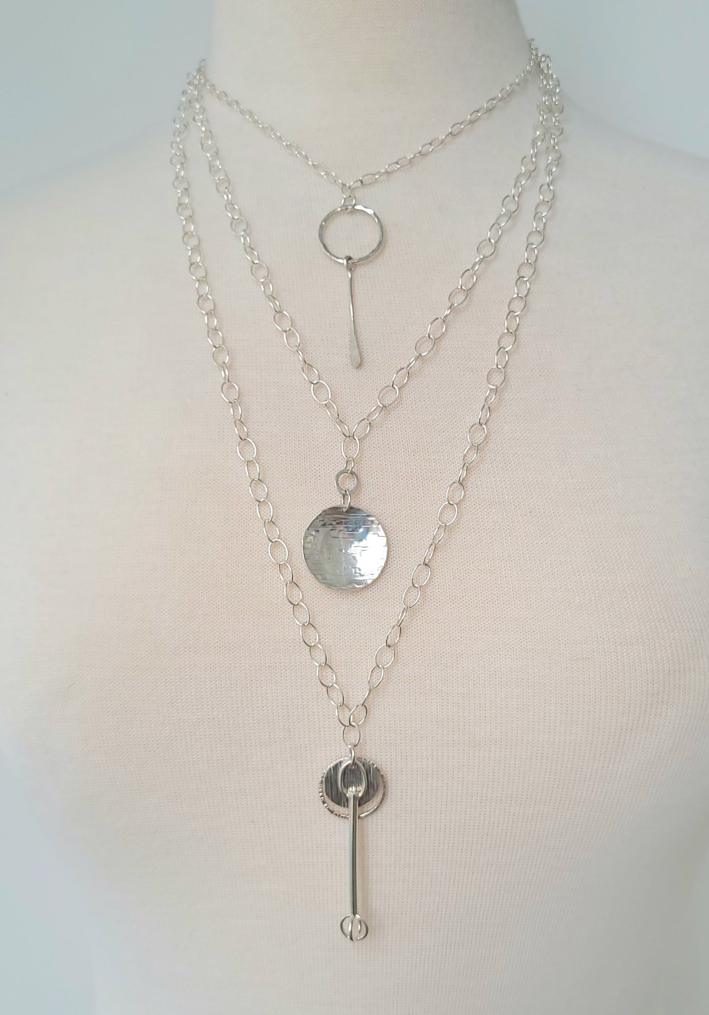 Triple strand sterling silver necklace