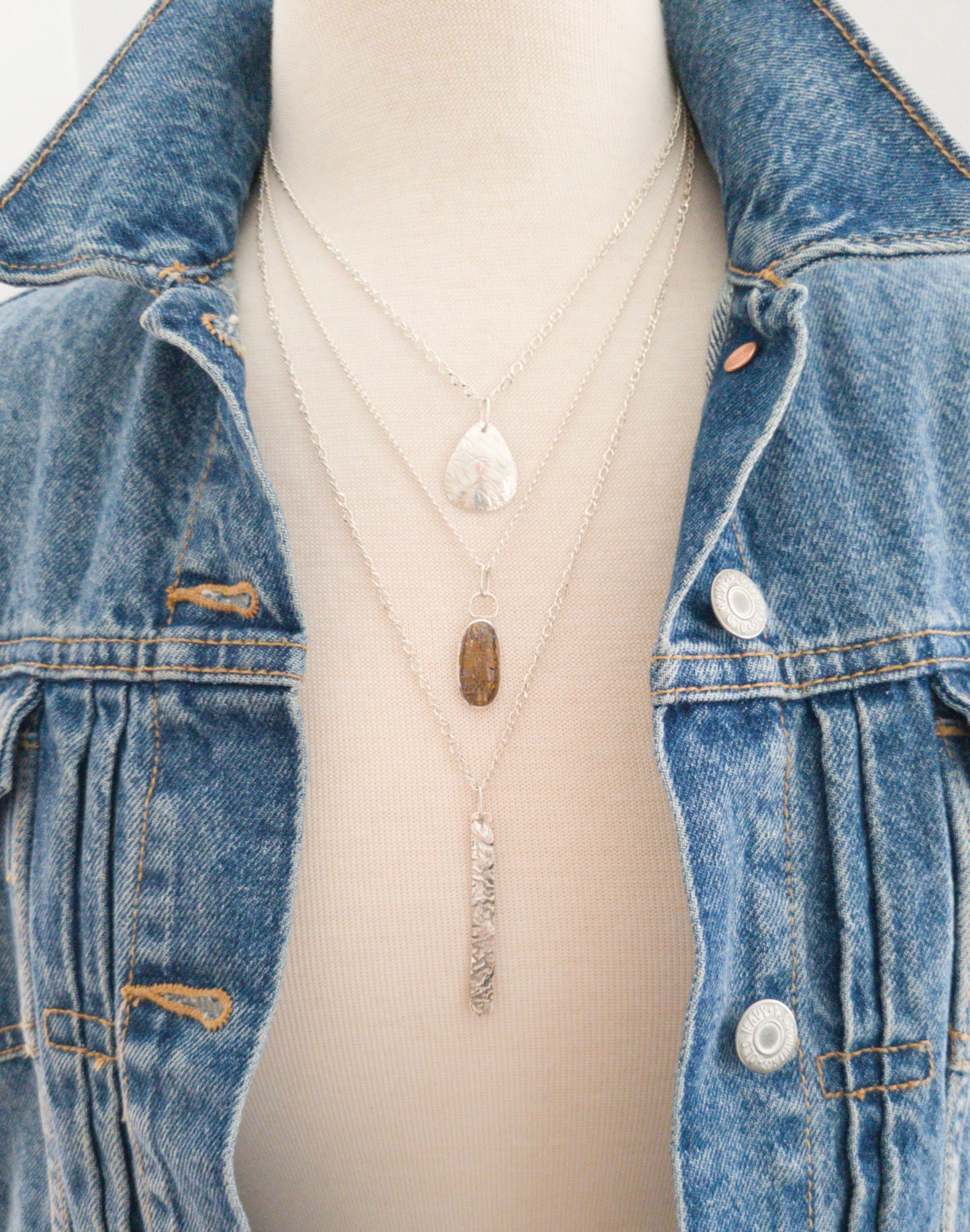 Triple Strand Necklace with Silver and Boulder Opal