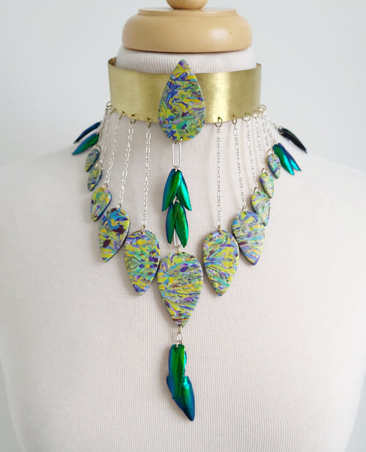 Polymer Clay and Brass Collar Necklace