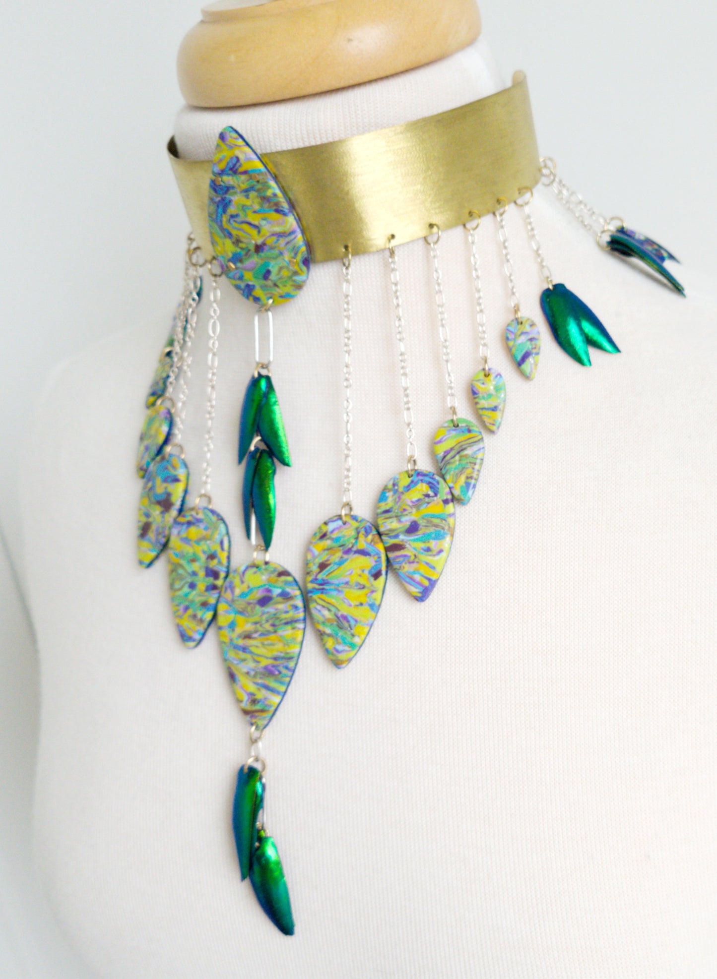 Polymer Clay and Brass Collar Necklace