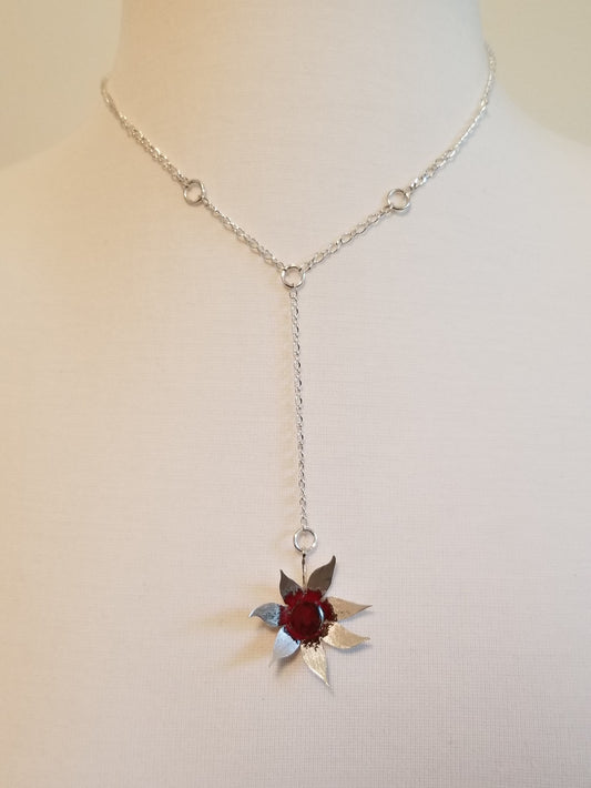Drop Flower Necklace with Red Centre
