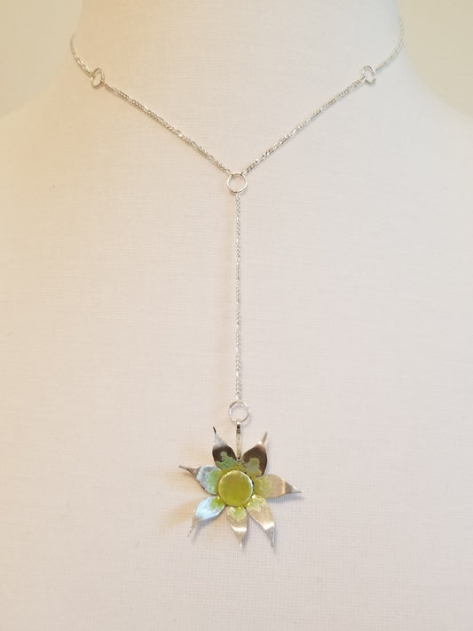 Drop Flower Pendant with Lime Green & Yellow Centre