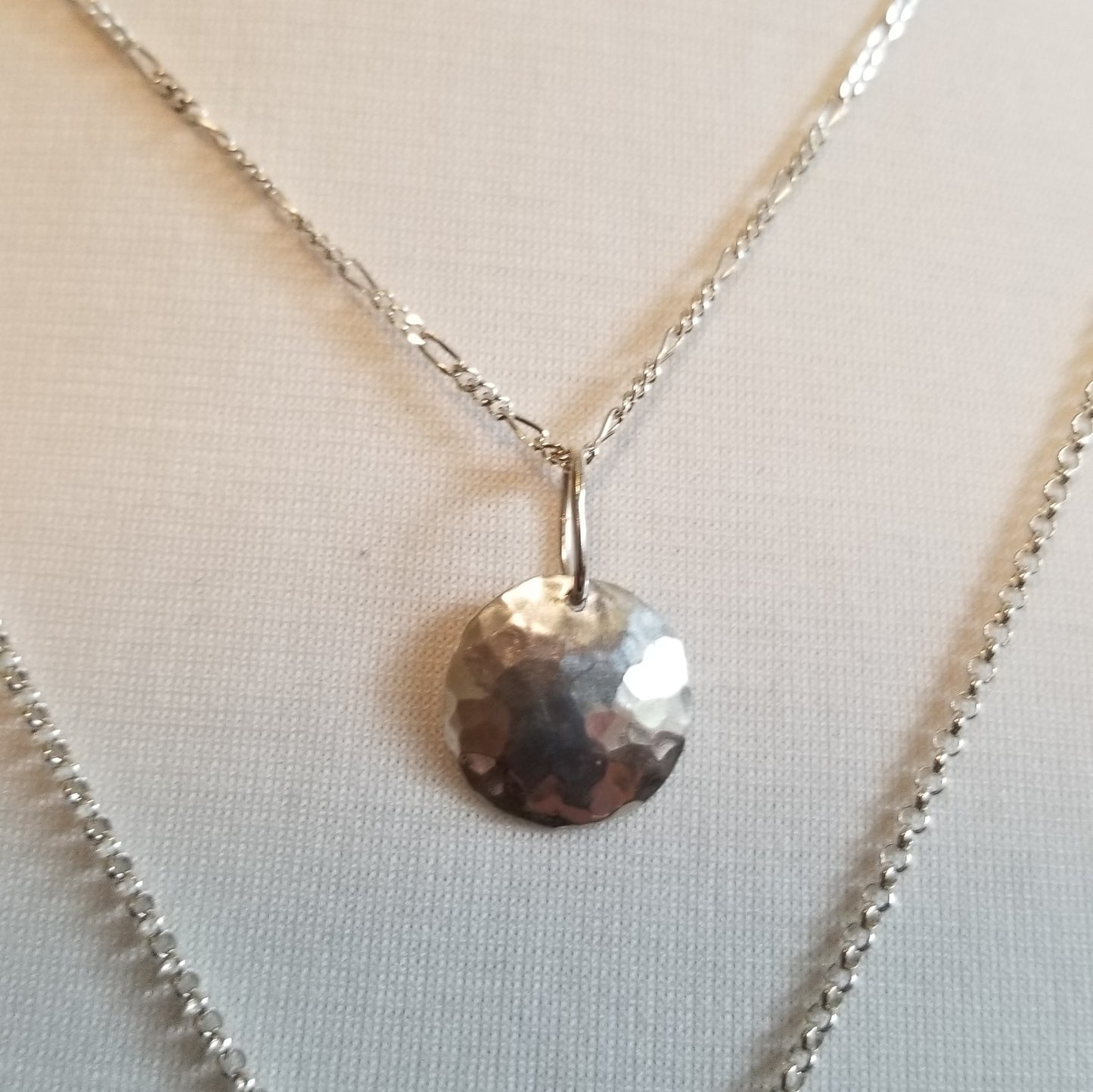 Triple Strand Silver Necklace with Disc, Rectangle and Kyanite Crystal