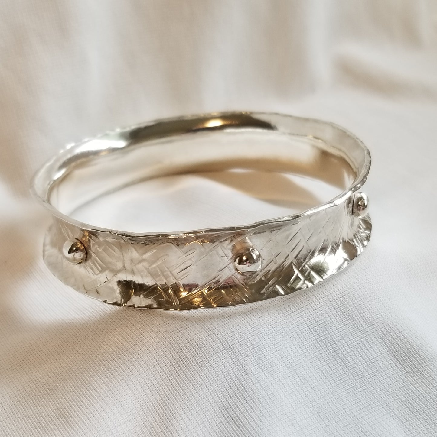 Textured Wide Bangle with Ball Detail