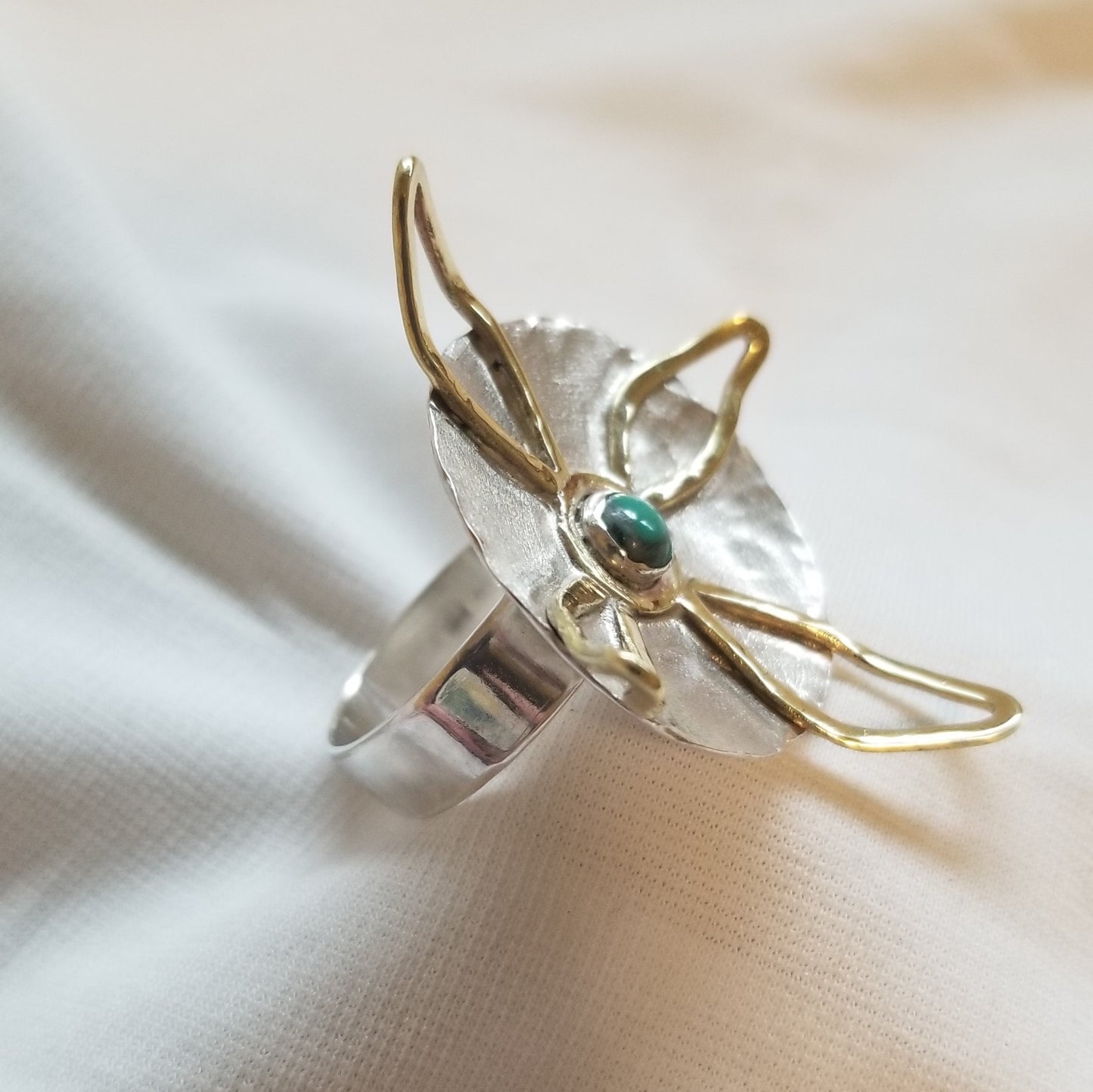 Flower Ring with Brass and Turquoise