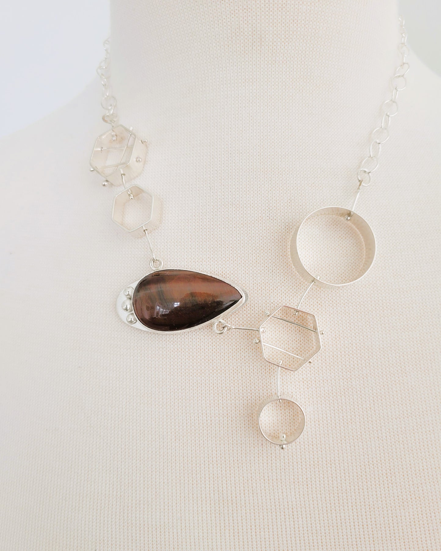 Geometric Bib Necklace with Red Tiger Eye