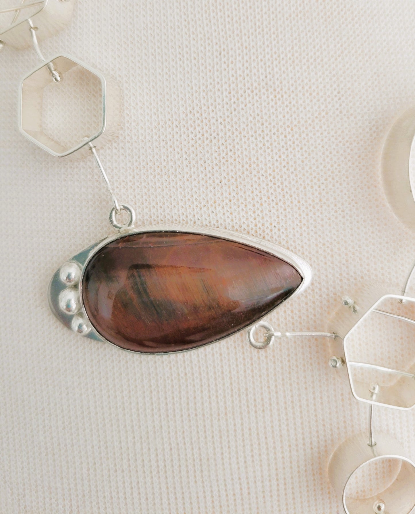 Geometric Bib Necklace with Red Tiger Eye