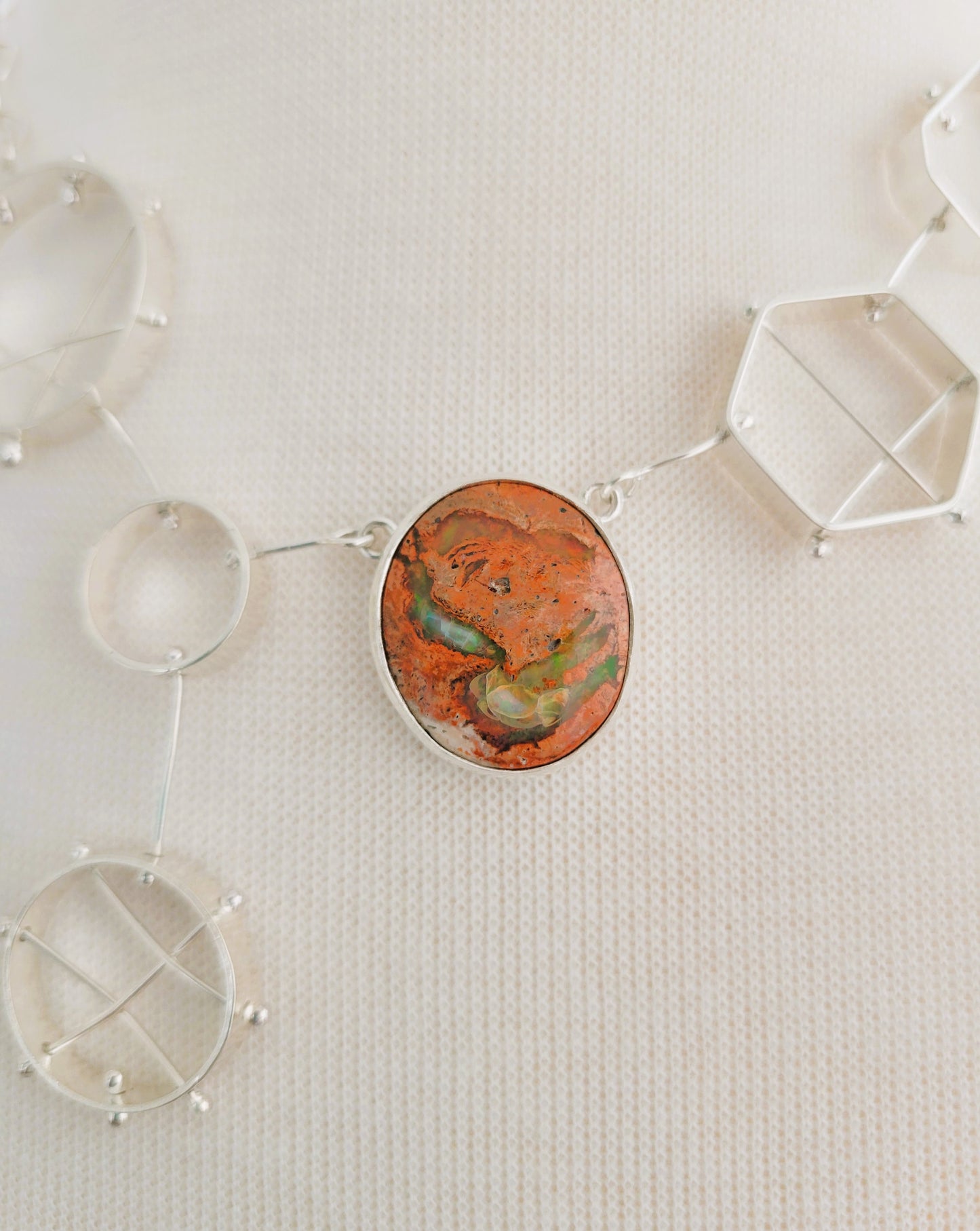 Geometric Bib Necklace with Mexican Bolder Opal