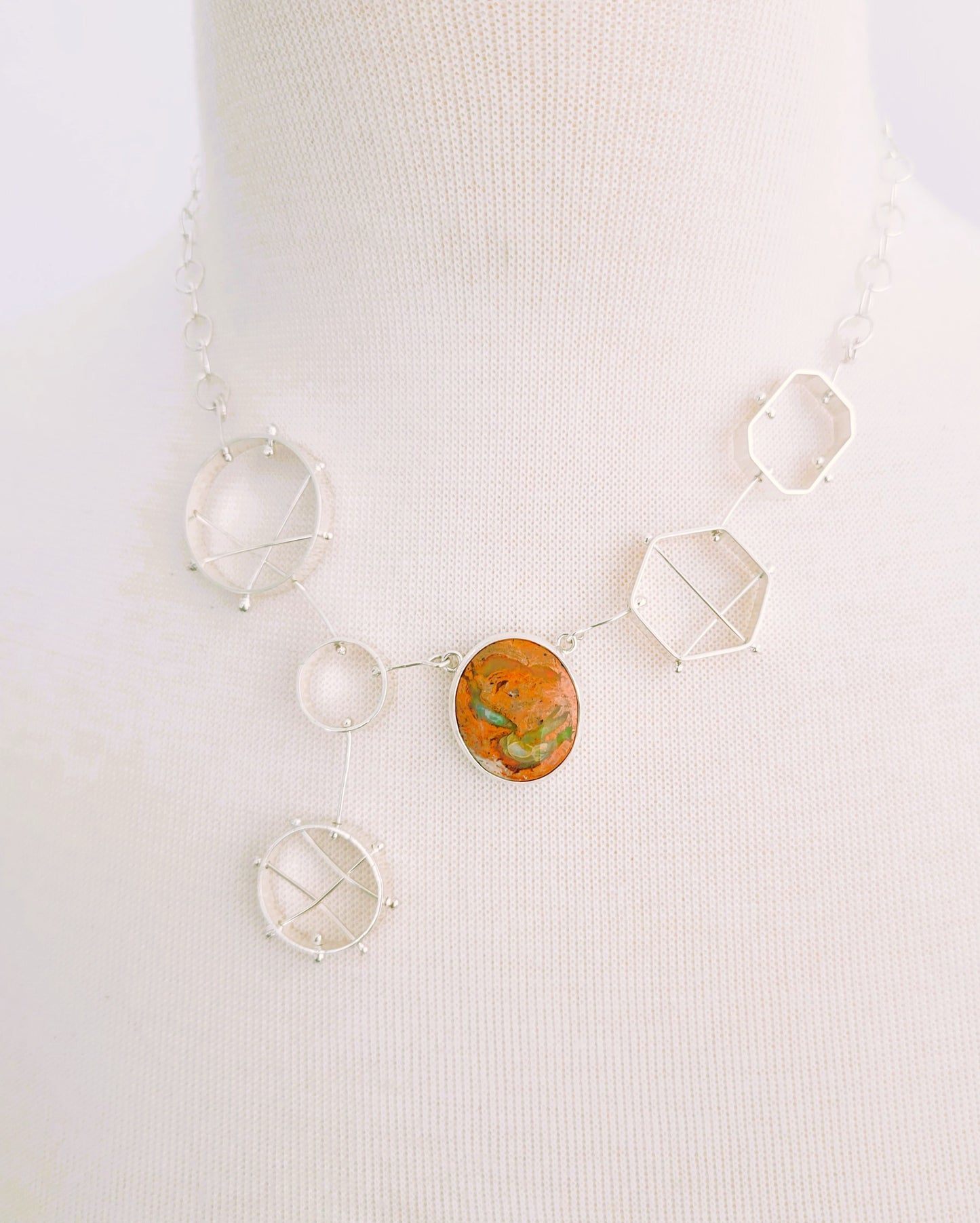 Geometric Bib Necklace with Mexican Bolder Opal