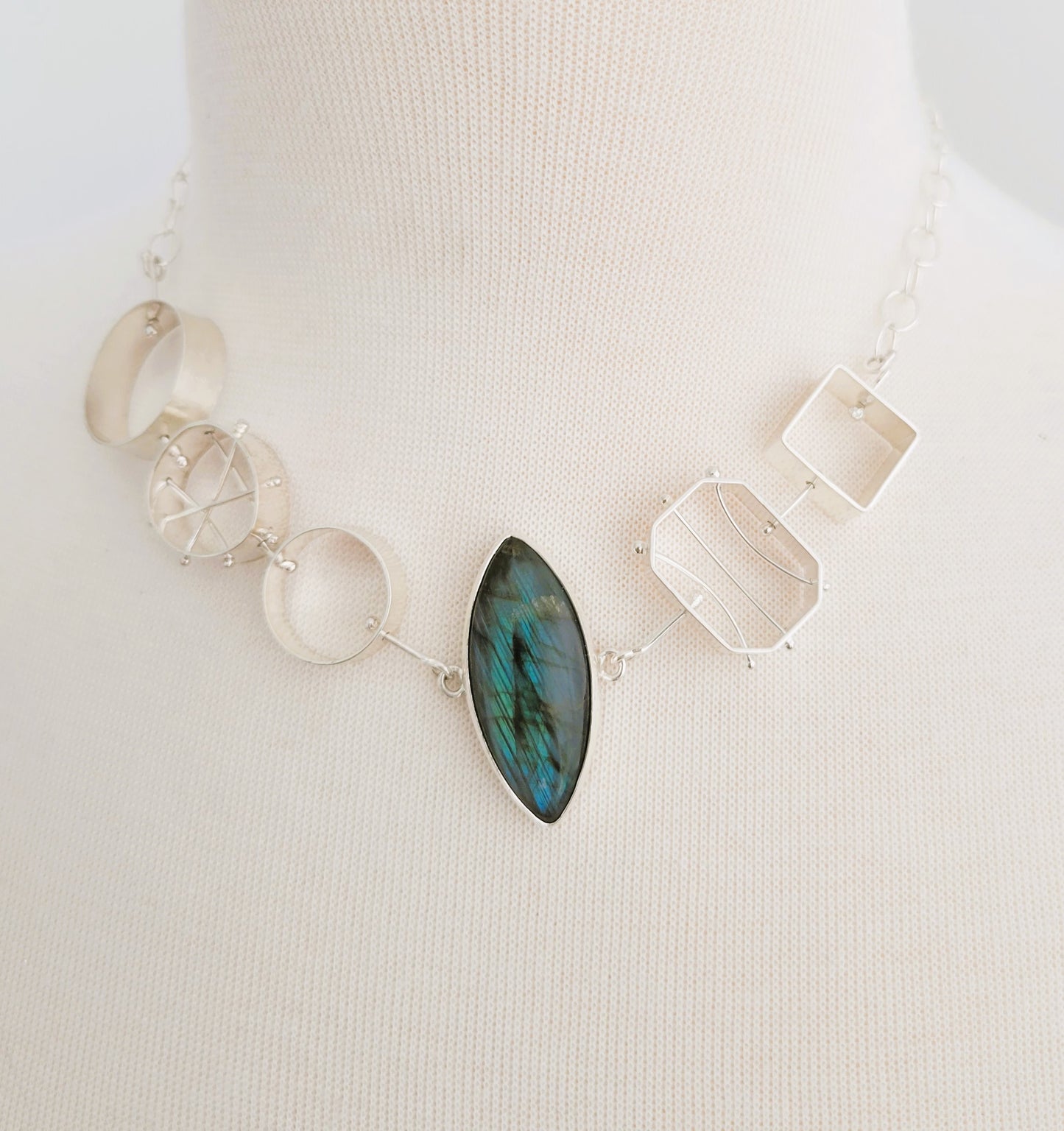 Geometric Bib Necklace with Marquis Labradorite