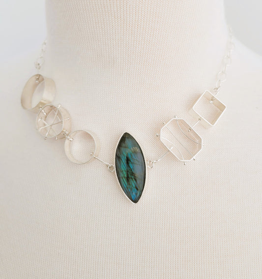 Geometric Bib Necklace with Marquis Labradorite