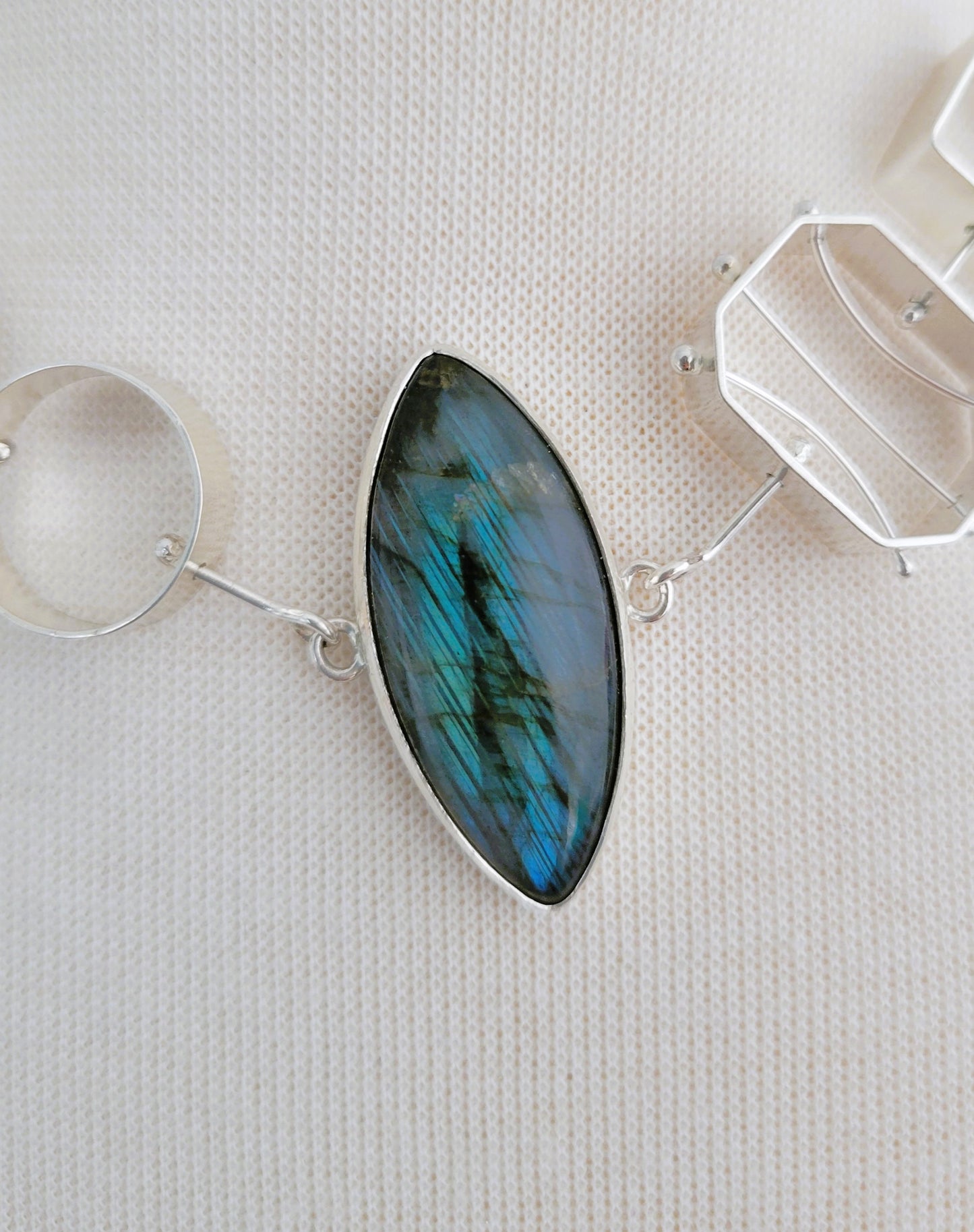 Geometric Bib Necklace with Marquis Labradorite