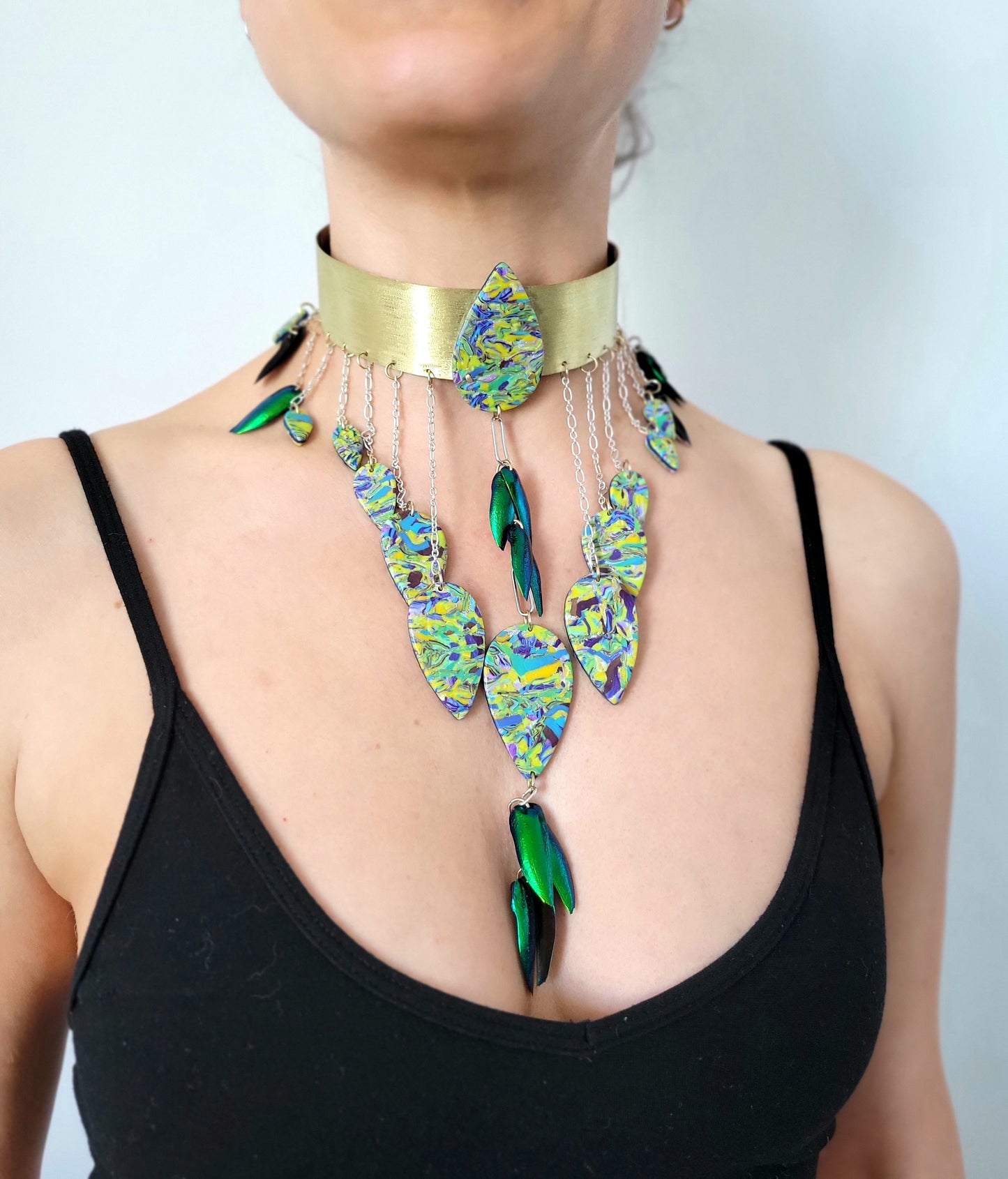 Polymer Clay and Brass Collar Necklace