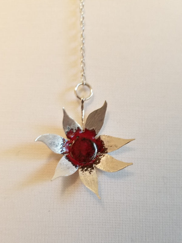 Drop Flower Necklace with Red Centre