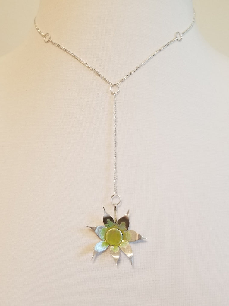 Drop Flower Pendant with Lime Green & Yellow Centre
