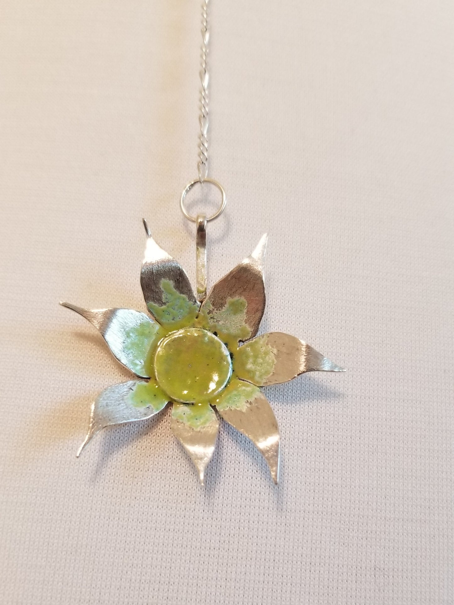 Drop Flower Pendant with Lime Green & Yellow Centre