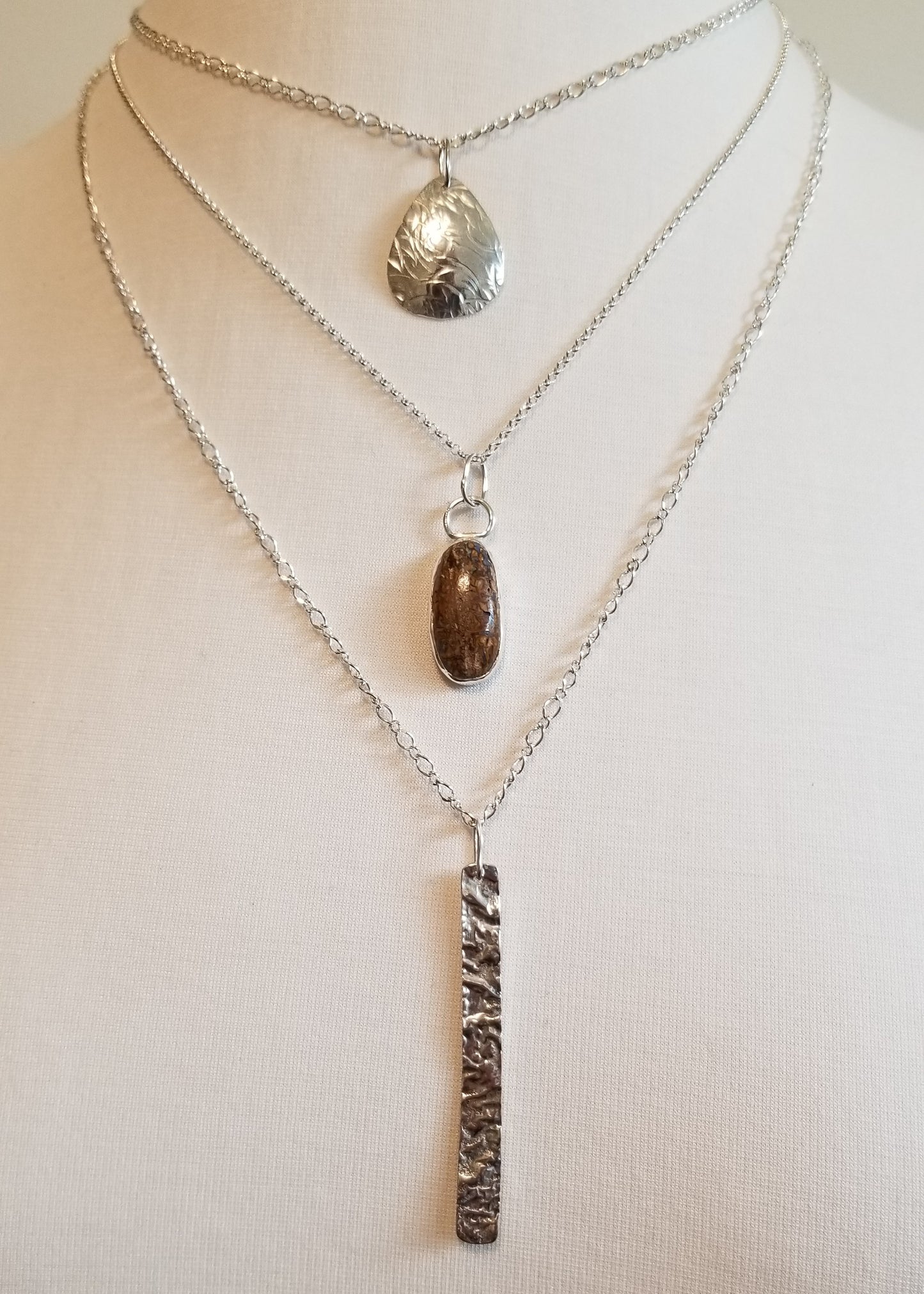 Triple Strand Necklace with Silver and Boulder Opal