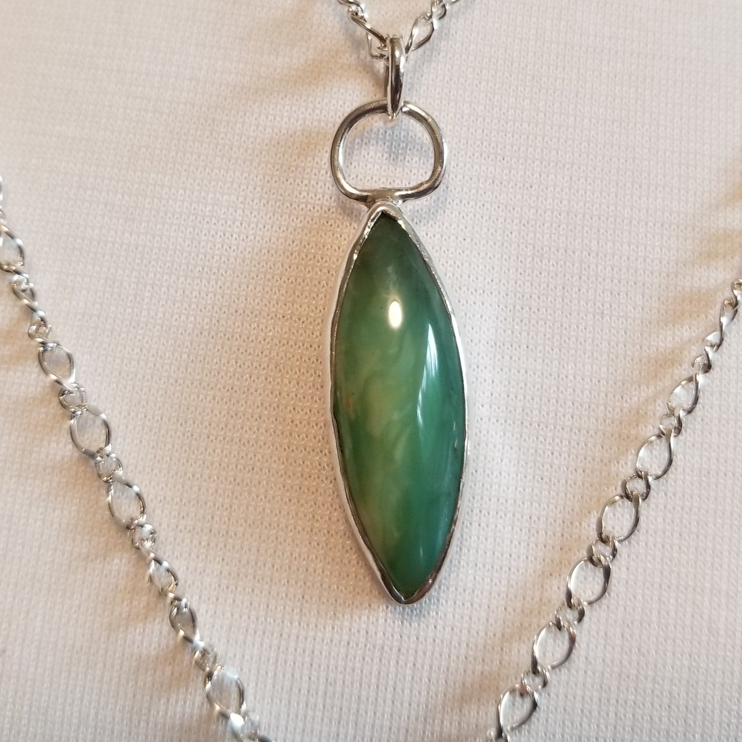 Triple Strand Silver Necklace with Silver and Prehnite Pendants
