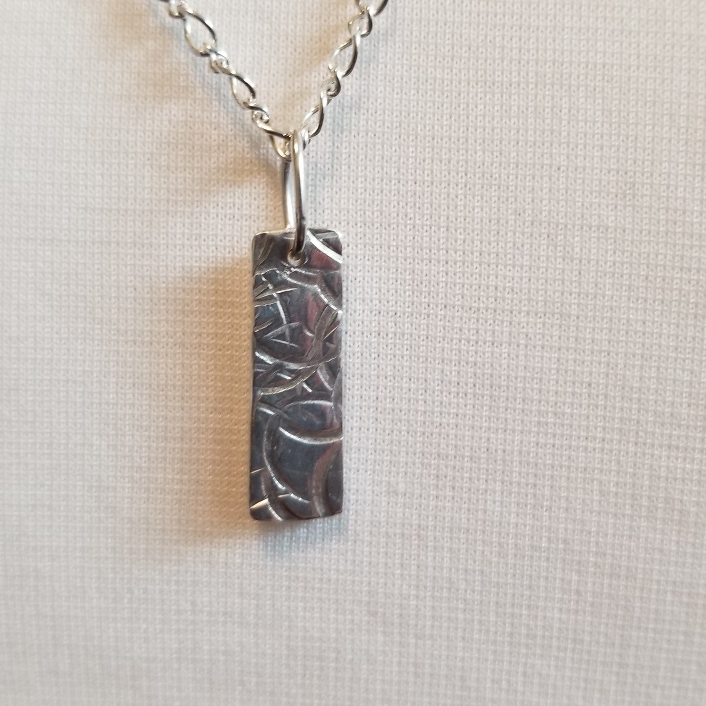 Triple Strand Silver Necklace with Disc, Rectangle and Kyanite Crystal