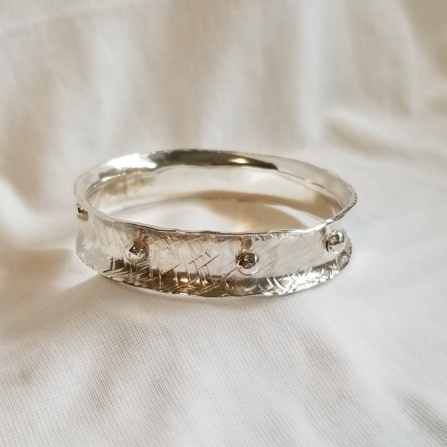 Textured Wide Bangle with Ball Detail