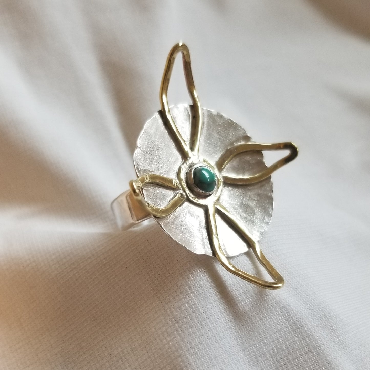 Flower Ring with Brass and Turquoise