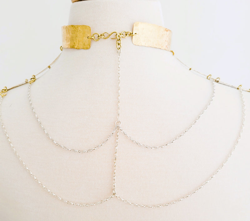 Brass and silver collar necklace