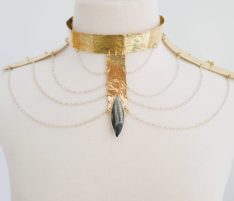 Brass and silver collar necklace