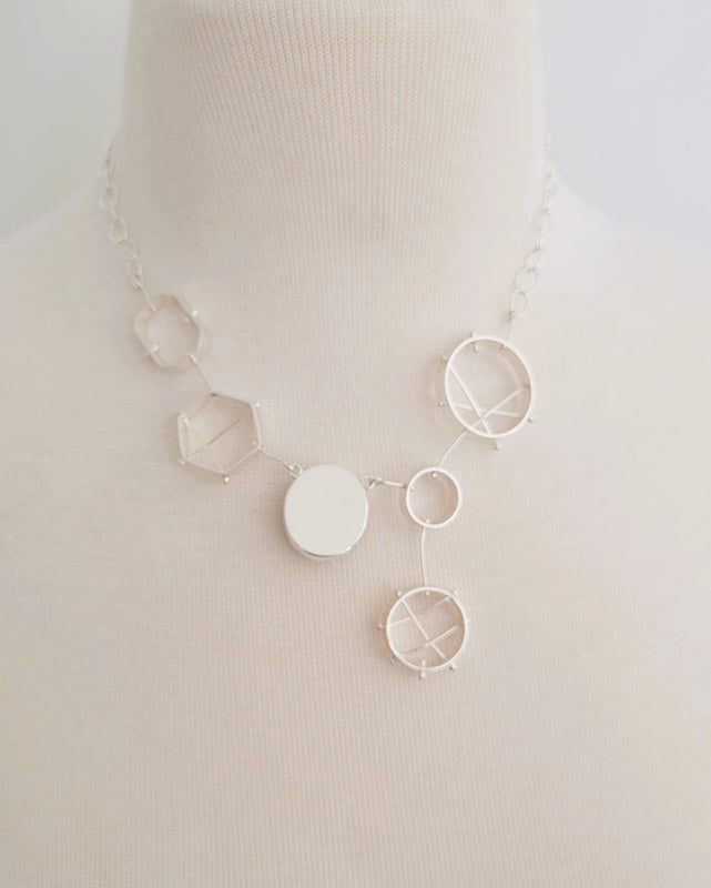 Geometric Bib Necklace with Mexican Bolder Opal