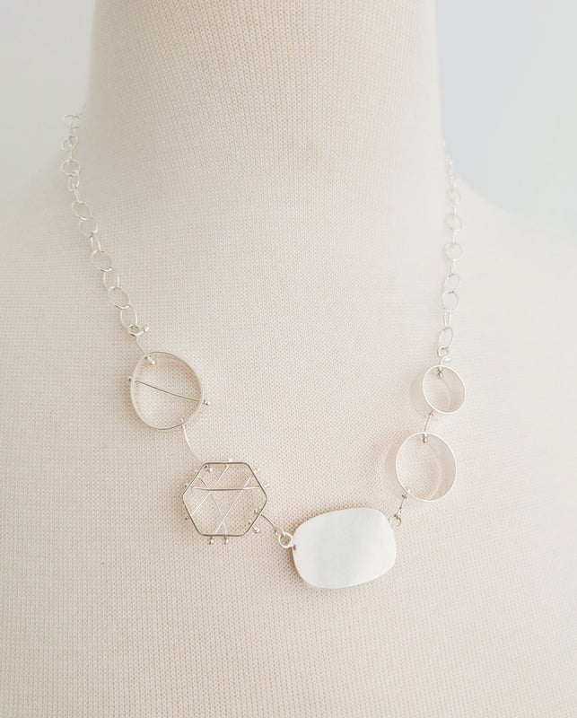 Geometric Bib Necklace with Rectangle Labradorite